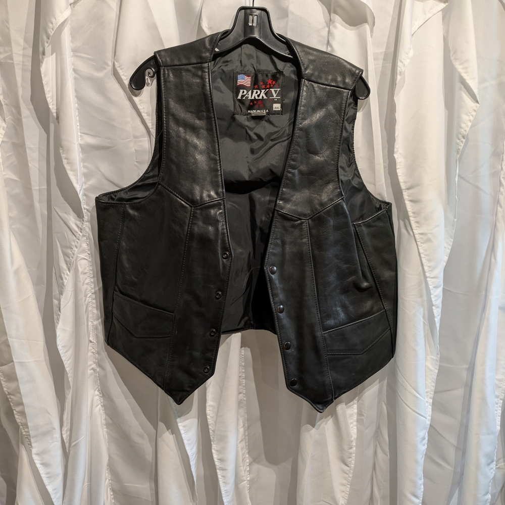 A9 Men's Parkway Black Leather Vest Sx 46